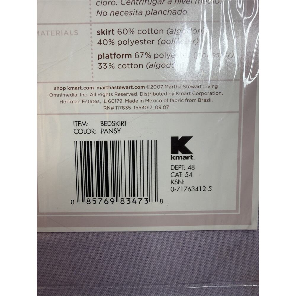 Martha Stewart Twin Bed Skirt Everyday 14" Drop Purple Pansy Solid 2007 KMART - Picture 5 of 5
